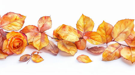fallen yellow rose leaves, watercolor image, white background.の素材