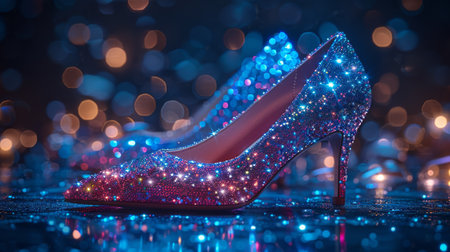 High-heeled shoes adorned with sequins and stars.の素材