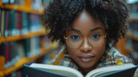 student studying in the library.の素材