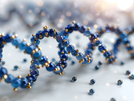 blue DNA genome on a white background.の素材