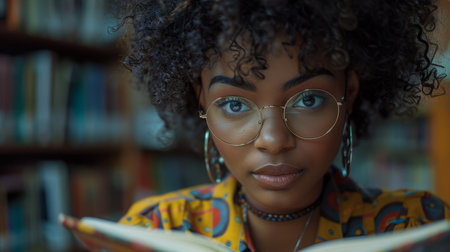 student studying in the library.の素材