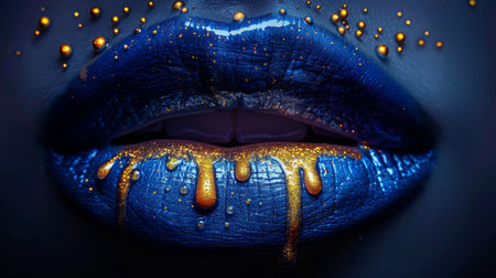 blue with gold colors woman lips.の素材