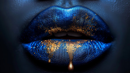 blue with gold colors woman lips.の素材