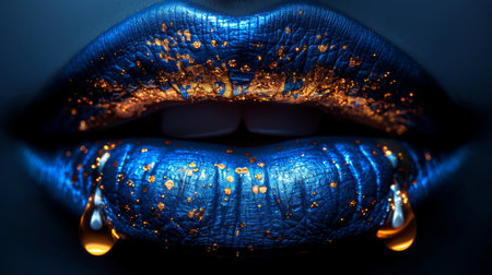 blue with gold colors woman lips.の素材