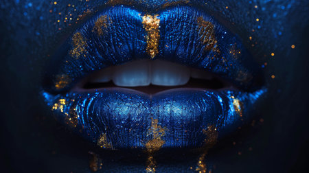 blue with gold colors woman lips.の素材
