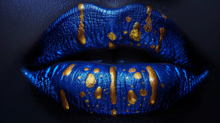 blue with gold colors woman lips.の素材