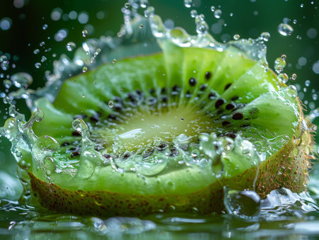 kiwi with water splashing.の素材