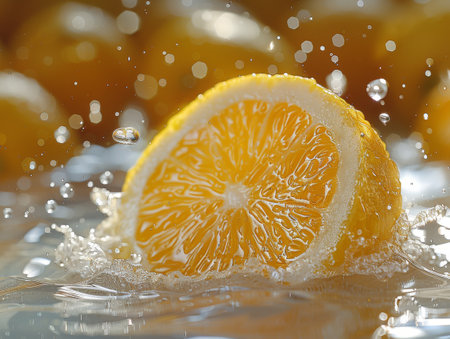 lemon slice in water.の素材