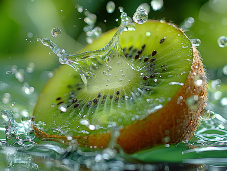 kiwi with water splashing.の素材