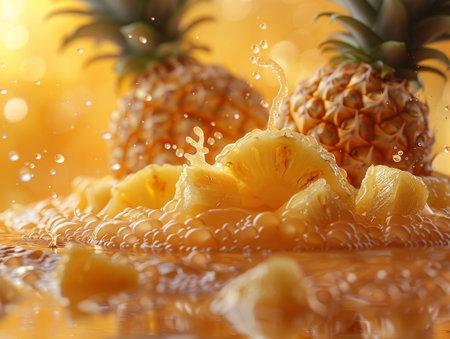 pineapple slices with juice.の素材