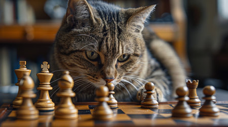 cat playing chess.の素材