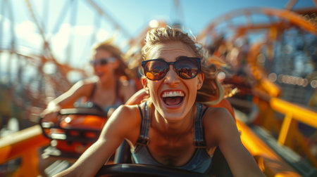 happy girl on the roller coaster.の素材