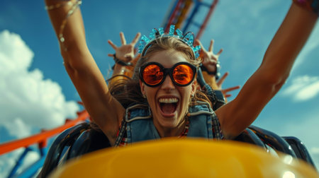 happy girl on the roller coaster.の素材