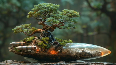 Bonsai spaceship: a miniature tree sprouts rocket engines.の素材