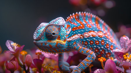 chameleon in flowers.の素材