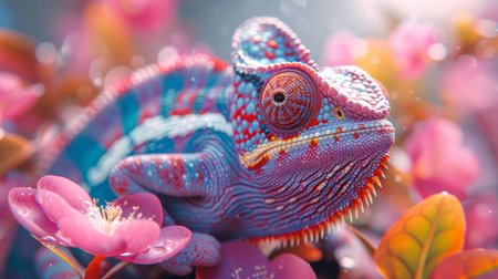 chameleon in flowers.の素材