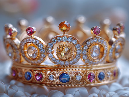 golden crown with gems on a white background.の素材