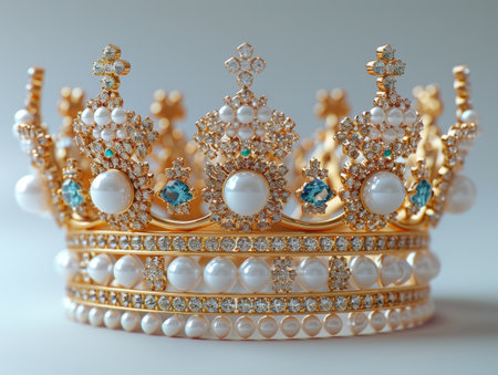 golden crown with gems on a white background.の素材