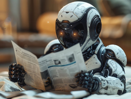 robot reading news.の素材
