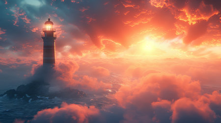 lighthouse atop a cloud, beaming dreams to lost sailors.の素材