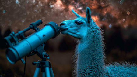 llama peers through a telescope.の素材