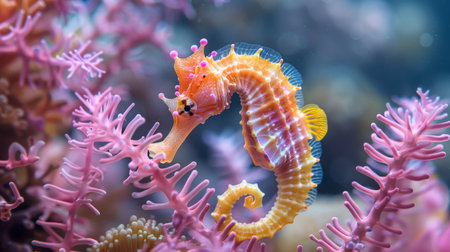 seahorse near corals.の素材