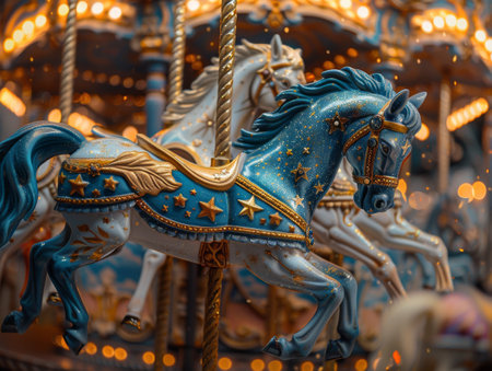 Carousel with horses in the park.の素材