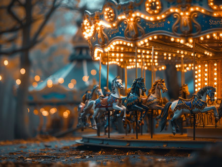 Carousel with horses in the park.の素材