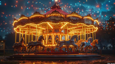 Carousel with horses in the park.の素材