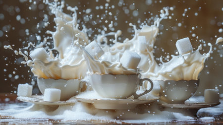 cups of coffee with milk splash.の素材