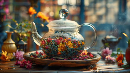 ceramic vase with flowers.の素材