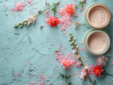 delicate background with soft pastel hues of mint green and blush pink.の素材