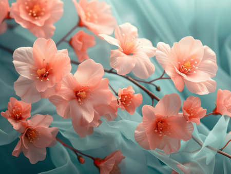 delicate background with soft pastel hues of mint green and blush pink.の素材