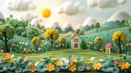 cartoon field of flowers.の素材