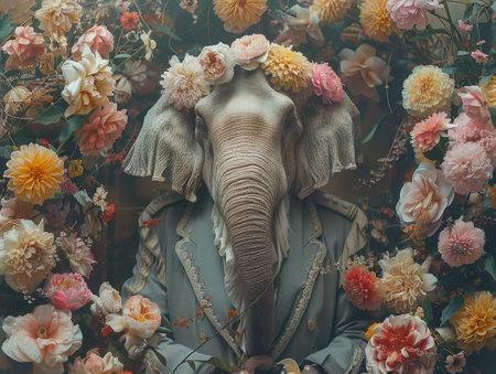 elephant in flowers.の素材