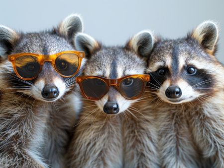 funny raccoons in sunglasses.の素材