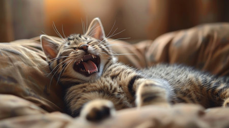 cat sleeping on a bed.の素材