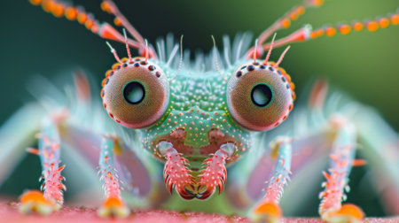 Macro close up of the eyes of a grasshopper.の素材