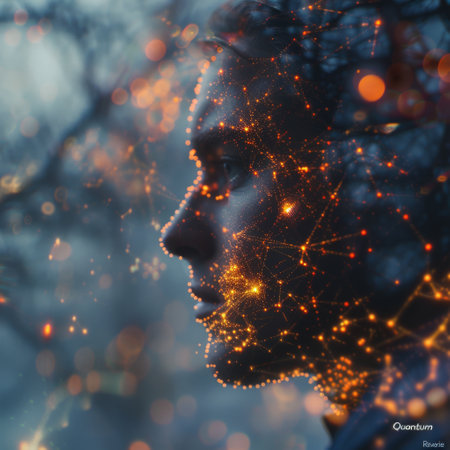 portrait of a sentient AI, its neural pathways glowing like constellations.の素材