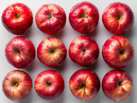 set of red apples on a white background.の素材