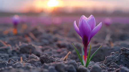 saffron flower growth.の素材