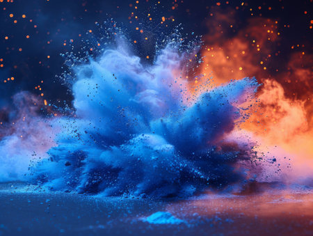 blue splash explosion of powder on a white background.の素材