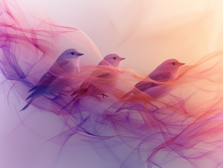 light purple background with birds silhouettes.の素材