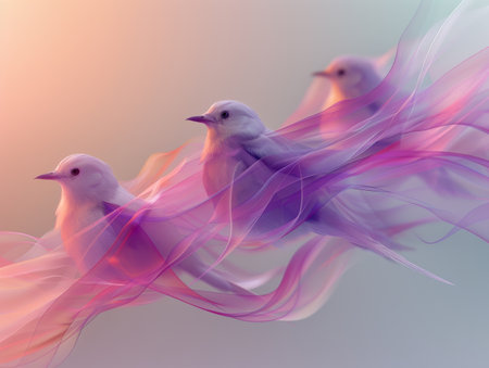 light purple background with birds silhouettes.の素材