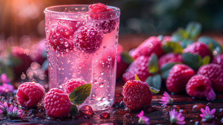 cocktail with berries.の素材