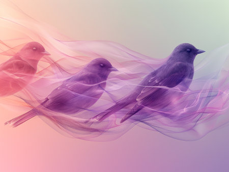 light purple background with birds silhouettes.の素材