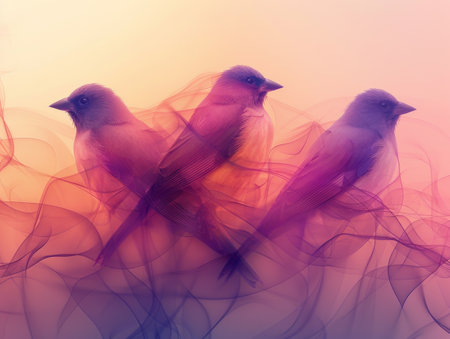 light purple background with birds silhouettes.の素材