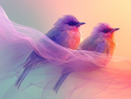 light purple background with birds silhouettes.の素材
