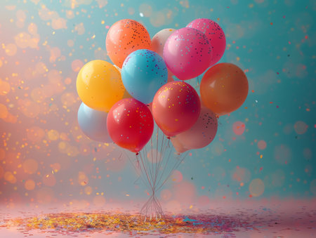 colorful balloons on a blu background.の素材