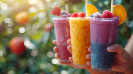 children hand holds frozen juice.の素材